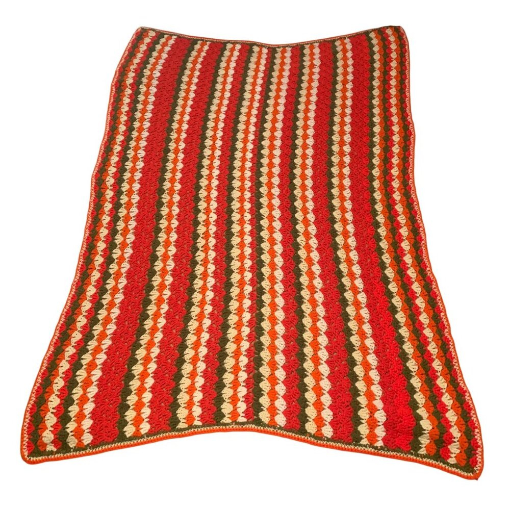 Vintage Handmade Crochet Afghan Blanket Throw Vibrant Multicolor Stripes 70x47"